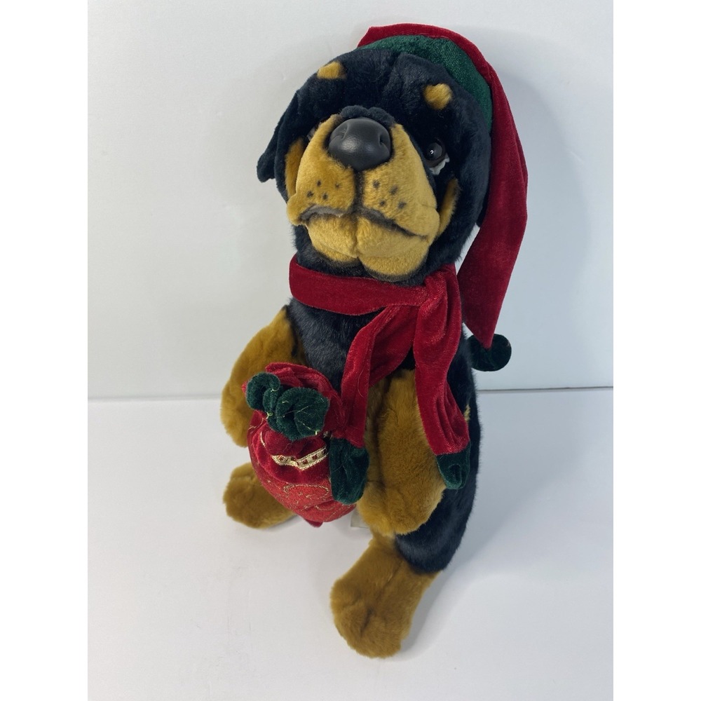 E & J‎ Classic Rottweiler Plush Stuffed Animal Christmas Hat Holiday Realistic